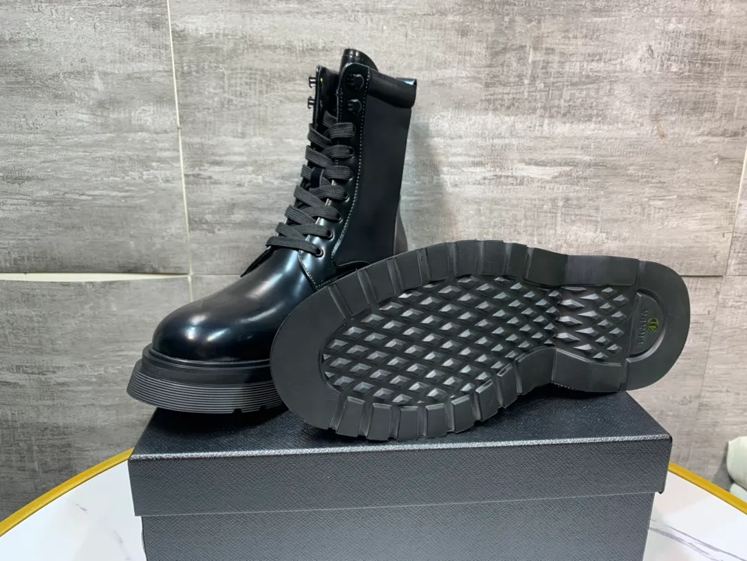 Men's men's shoes 💰820💰 🔥🔥🔥prada derby Prada top version thick-soled derby shoes, lace-up Martin boots, ken same fabric imported open edge beads, cowhide lining, cowhide feet complete set packaging code number 38-46